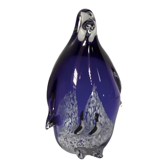 Murano Style Hand Blown Art Glass Other - Murano Glass Penguin Winter Scene Paperweight Figurine 1950s MCM Vintage EUC